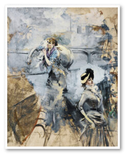 Lavandière et une jeune brunette au bord de la Seine, Paris